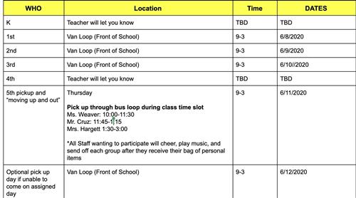 Pick Up Schedule 